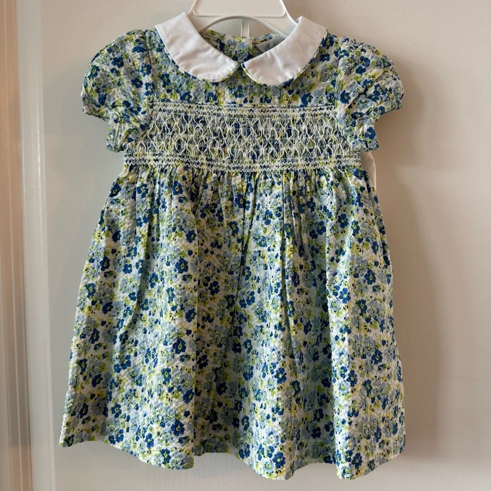 New Baby Ralph Lauren Floral Seersucker Dress & Bloomer Set